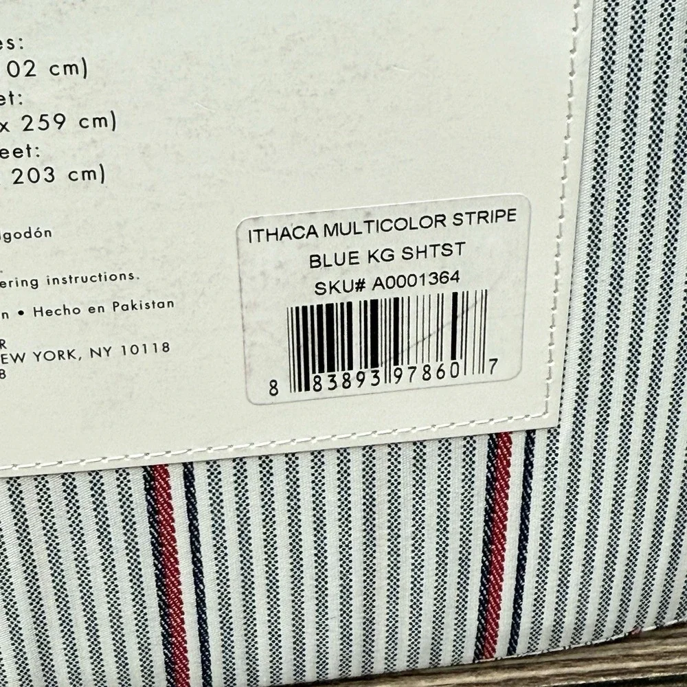 Tommy Hilfiger Ithaca Stripe KING Sheet Set 100% Cotton White Blue Red NEW